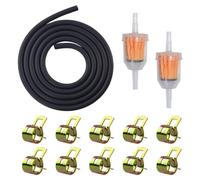 ANBOWEI Kit de Tubo Gasolina 6mm, 2m Mangueras de Combustible 1/4" Manguera Gasoil con 2 Filtros Gasolina y 10 Abrazaderas Manguera para Moto, Cortacéspedes, Auto, Motores Pequeños