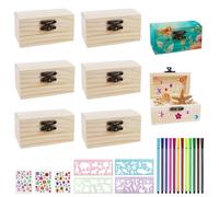 ANBOWEI Mini Cofre del Tesoro, 6 Cajas Madera con Tapa Pequeñas, Decorativas Cofre del Tesoro de Madera para DIY Pintar, Búsqueda del Tesoro, Cumpleaños Infantil, Fiesta Pirata