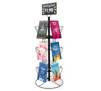 ANBOXIT Soporte de exhibición de tarjetas de felicitación, soporte giratorio para estante, para tarjetas postales adhesivas, tarjetas minoristas, metal negro 12 bolsillos