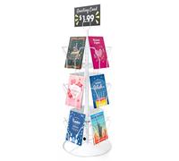 ANBOXIT Soporte de exhibición de tarjetas de felicitación, soporte giratorio para estante, para tarjetas postales adhesivas, tarjetas minoristas, metal blanco 12 bolsillos