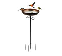 ANBTUKJ Baño para pájaros al aire libre con estaca, acabado de cobre antiguo, 81 cm de alto, resistente a la intemperie, cuenco profundo para colibríes gorriones, 25 cm