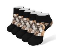 Anceky 5 pares de calcetines deportivos unisex con diseño de bulldog con gafas, ligeros, de corte bajo e invisibles.