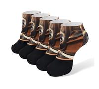 Anceky 5 pares de calcetines tobilleros con estampado de búho tocando el piano para hombre y mujer. Calcetines casuales de caña media, deportivos, para correr, bajos, ligeros y transpirables.