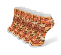 Anceky 5 pares de calcetines tobilleros de algodón con estampado I Love Pizza para hombre, calcetines deportivos transpirables y casuales de caña baja para mujer.