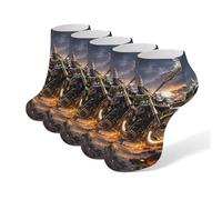 Anceky 5 pares de calcetines tobilleros de algodón para mujer y hombre, calcetines de corte bajo con diseño de Guan Yu Rides A Motorcycle para correr, senderismo, calcetines deportivos invisibles.