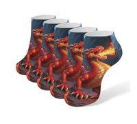 Anceky 5 pares de calcetines tobilleros Dragon Fire que absorben la humedad, de talle bajo, ideales para correr, hacer ejercicio o para uso diario.