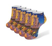 Anceky 5 pares de calcetines tobilleros Lisbon Belem Tower que absorben la humedad, de caña baja, ideales para correr, hacer ejercicio y para uso diario.