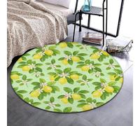 Anceky Alfombra Redonda de Franela Suave con Base Antideslizante de Goma, 61 cm | Absorbente de Agua, Estampado Floral de Hojas de limonero y Flores Tropicales, Alfombra para Dormitorio o Silla.