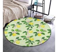 Anceky Alfombra Redonda única Antideslizante de Franela, 91 cm | Antideslizante, Hojas de limonero, Flores Tropicales, Alfombra Circular para Sala de Estar, Dormitorio y Entrada.