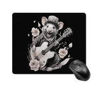 Anceky Alfombrilla de ratón Cuadrada para Juegos con Base de Goma Antideslizante, 18 x 22 cm, diseño de zarigüeya de Roca Tocando la Guitarra