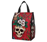 Anceky Bolsa térmica ligera e impermeable con diseño de calavera roja, plegable y con bolsillos, ideal para almuerzos en la oficina y días de playa.