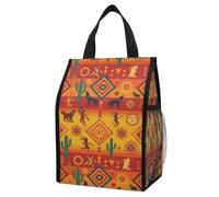 Anceky Bolsa térmica para alimentos a prueba de fugas, con diseño étnico nativo americano del suroeste, plegable y con bolsillos laterales para almuerzos de trabajo y aventuras al aire libre.