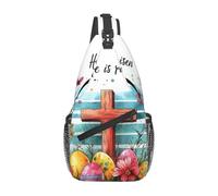 Anceky Bolso bandolera con diseño de cruz de Pascua con flores y huevos para mujer y hombre, ajustable, para el pecho, para el hombro, a la moda, para deportes, viajes y senderismo