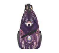 Anceky Bolso bandolera con diseño de lobo atrapasueños para mujer y hombre, mochila con estampado de lobo, bolso bandolera, bolso de pecho, mochila informal para viajes, senderismo y deporte