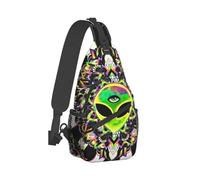 Anceky Bolso bandolera unisex con diseño de arcoíris y diseño de alienígena espacial y tercer ojo, ideal para viajes, deportes, senderismo y ocio
