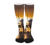 Anceky Calcetines deportivos para hombre y mujer, modelo Airplane in the Evening Light Crew, calcetines deportivos.