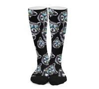 Anceky Calcetines hasta la rodilla con diseño de mapache y gafas para mujer y hombre, calcetines largos de media pantorrilla y tubo.