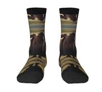 Anceky Calcetines transpirables para correr y entrenar - Calcetines elásticos de media pantorrilla con estampado de yak de Mighty Highland, ideales para correr y para entrenamientos diarios.