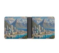 Anceky Cartera Coastal Cities con Clip para Billetes, de Cuero, Plegable, Delgada, para Hombre