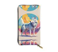 Anceky Cartera de Cuero con Cremallera National Geographic Wolf, Bolso de Mano de 7,5 x 4,1 Pulgadas de Largo, múltiples Compartimentos y Gran Capacidad.