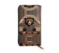 Anceky Cartera de Cuero con Cremallera Rustic Lodge Bear, Bolso de Mano de 7.5 * 4.1 Pulgadas de Largo, múltiples Compartimentos y Gran Capacidad