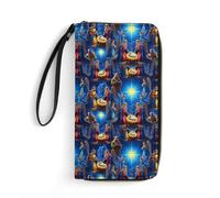 Anceky Cartera de Cuero Resistente al Agua con Escena navideña de Jesús en el Belén, Cremallera Suave, cordón portátil, Ideal para Hombres con Clip para Billetes.