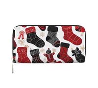 Anceky Cartera de Cuero sintético con diseño navideño de Medias Rojas y Negras para Mujer y Hombre, con Cremallera, Tarjetero, Bolso de Mano Largo.