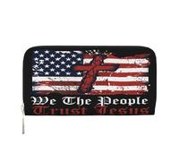 Anceky Cartera de Cuero sintético con la Bandera Estadounidense We The People Trust Jesus para Mujer y Hombre, Tarjetero, Cartera Larga con Cremallera.