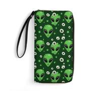 Anceky Cartera de Cuero Verde con diseño de Ojos alucinantes y Extraterrestres para Hombre, Moderna y Duradera, de Gran Capacidad, Ideal para Viajes.