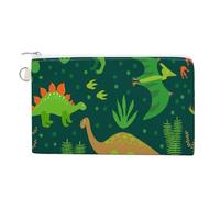 Anceky Cartera de Mano Suave, Bolso de Lona para Mujer, con Cremallera, para Maquillaje, Monedero, Billetes, 19 x 11,5 cm, Estampado de Dinosaurios voladores y Hierba Verde.