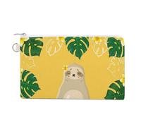 Anceky Cartera de Mano Suave, Bolso de Lona para Mujer, con Cremallera, para Maquillaje, Monedero, Billetes, 19 x 11,8 cm, Estampado Perezoso meditando con Hojas Tropicales y Flores en Amarillo.