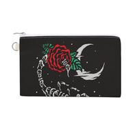 Anceky Cartera de Mano Suave para Mujer, de Lona, con Cremallera, para Maquillaje, Monedero, Billetes, 19 x 11,5 cm, Estampado de escorpión, Rosa roja, Flores, Luna Creciente sobre Negro.