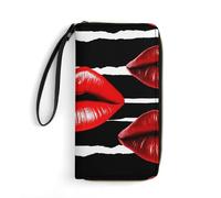 Anceky Cartera de Piel con diseño de Labios Rojos y Besos para Mujer, Fina, con Bolsillo con Cremallera y Tarjetero.