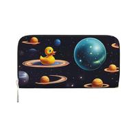 Anceky Cartera de Piel sintética con diseño de Planeta Espacial y Pato Amarillo para Mujer y Hombre, con Cremallera, Tarjetero, Bolso de Mano Largo.