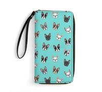Anceky Cartera Multifuncional de Piel para Mujer con Estampado de Caras de Bulldog francés, Gran Capacidad, Resistente al Agua, Ideal para Viajar.