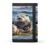 Anceky Cartera para Hombre Sea Otters, de Tres Pliegues y Capacidad Extra, Fina y Elegante, con Ventana para identificación.