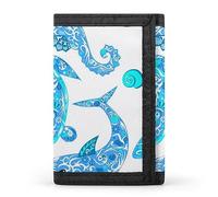 Anceky Cartera Triple con diseño de Animales Marinos Turquesa, Marina, delfín y Caballito de mar sobre Fondo Blanco. Elegante Monedero con Llavero. Tarjetero para Tarjetas de crédito, Recibos, factur