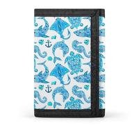 Anceky Cartera Triple con diseño de Animales Marinos Turquesa, Marina, delfín y Caballito de mar sobre Fondo Blanco. Elegante Monedero con Llavero. Tarjetero para Tarjetas de crédito, Recibos, factur