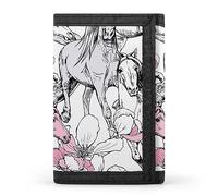 Anceky Cartera Triple con diseño de Caballos Corriendo en Rosa y Blanco, Flores de Cerezo y Elegante Llavero, Tarjetero para facturas, Recibos, para Hombres y Mujeres, 12,7 x 8,4 x 0,5 cm.