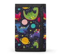 Anceky Cartera Triple Negra con diseño de Dinosaurios en el Universo galáctico, Elegante Monedero con Llavero, Tarjetero para facturas, Recibos, para Hombres y Mujeres, 12,7 x 8,4 x 0,5 cm.