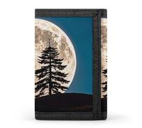 Anceky Cartera Triple Pine Trees of The Moon para Hombre: Delgada, con 8 Ranuras para Tarjetas, Monedero con Cremallera y Clip para Billetes.