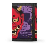 Anceky Cartera Triple Plegable con 8 Ranuras para Tarjetas y Clip para Billetes - Máscara de Oni Roja, Cartera Delgada y compacta para Hombres y Mujeres.