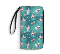 Anceky Carteras para Tarjetas de crédito para Mujer, Monedero con Cremallera para teléfono, Bolsillos Multicapa, Ideal para Viajar, Bulldog francés Blanco