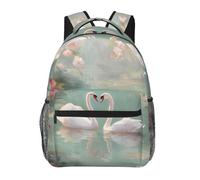 Anceky Cisnes blancos formando un corazón en un estanque tranquilo. Mochila de viaje, mochila para portátil, mochila informal para hombre y mujer.