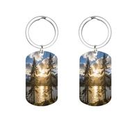 Anceky Llavero metálico Gold Falling between The Trees, etiquetas familiares de moda con anillo y ventana para etiqueta para hombres, familia, novios y amantes.