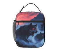 Anceky Lobo de ojos rojos bajo la luna llena. Lonchera reutilizable con aislamiento térmico para la oficina, el trabajo, picnics, camping y playa.