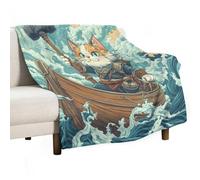Anceky Manta de Franela con diseño Abstracto de Gato, cálida y Suave, con diseño de Olas del océano, Estilo Art déco, para sofá Cama, 101,6 x 127 cm