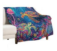 Anceky Manta de Franela con diseño de Animales Marinos, cálida y Suave, con Medusas, s y Coral, para sofá Cama, 76 x 101 cm