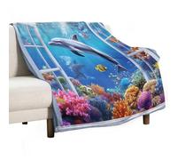 Anceky Manta de Franela OceanFlannel, cálida y Suave Manta de Forro Polar con diseño de delfín Marino para sofá Cama, 76 x 101 cm