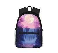 Anceky Mochila compacta e informal con diseño de cascada mágica de cerezos en flor rosas y escena nocturna a la luz de la luna. Mochila de viaje unisex.